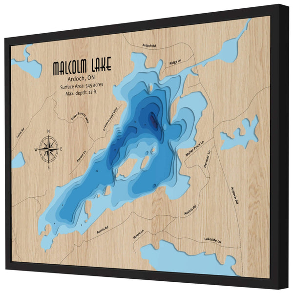 Malcolm Lake 3D Wooden Map - Blue – 9 Layers