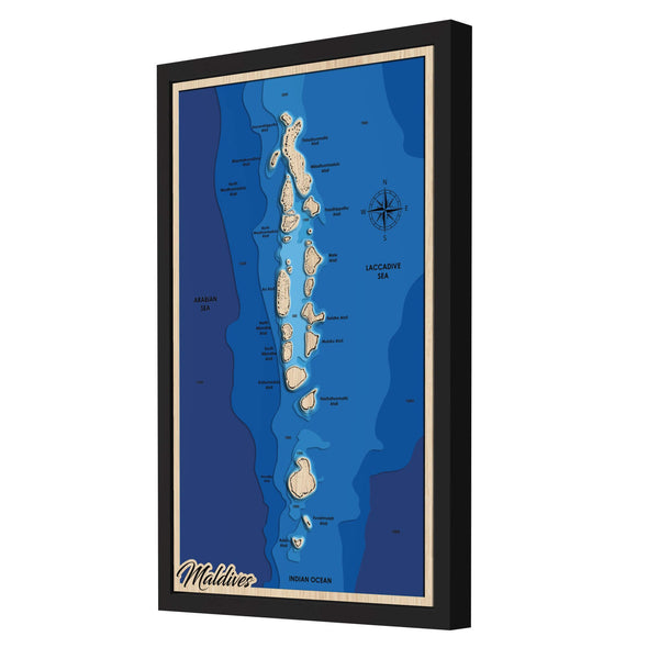 Maldives Map - Personalized 3D Wooden Map - Depth Map Wall Art - Nautical Decor for Lake House