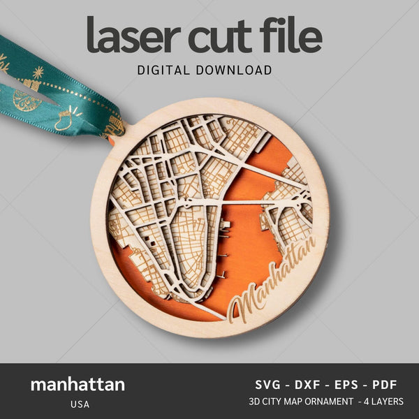 Manhattan, New York USA City Map Ornaments Files - 4 Layers - Svg/Ai/Dxf/Pdf