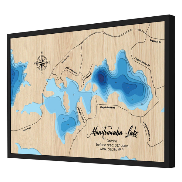 Manitouwaba Lake Map, Canada - Personalized 3D Wooden Map - Depth Map Wall Art - Nautical Decor for Lake House