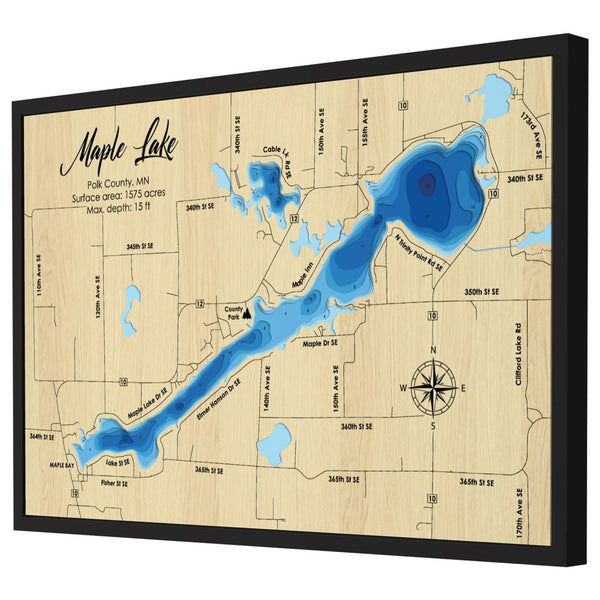 Maple Lake Map, Minnesota - Personalized 3D Wood Map - Depth Map Wall Art - Nautical Decor for Lake House