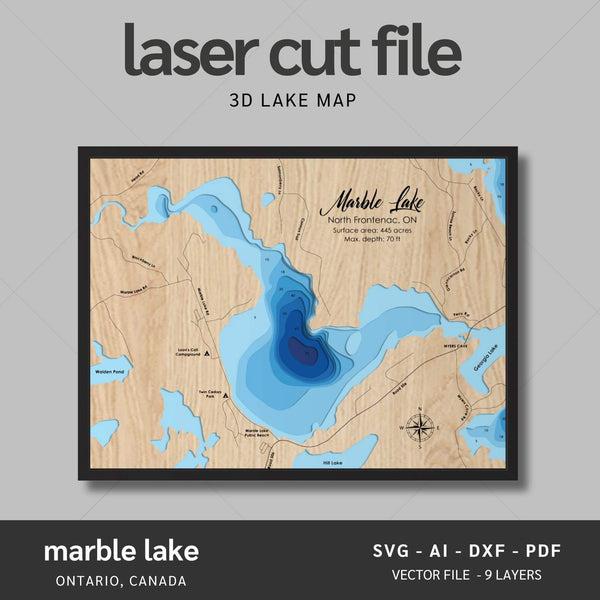 Marble Lake, Ontario Laser Map Files - 9 Layers - Svg/Ai/Dxf/Pdf