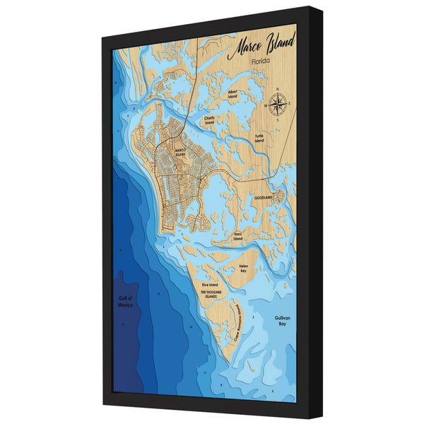 Marco Island 3D Wooden Map - Blue – 9 Layers