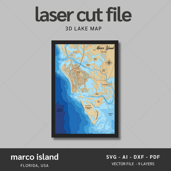 Marco Island, Florida Laser Map Files - 9 Layers - Svg/Ai/Dxf/Pdf