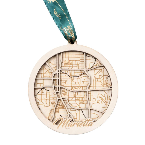 Marietta, Georgia USA 3D Wooden City Map Ornament – 4.5’’x4’’ - Blue