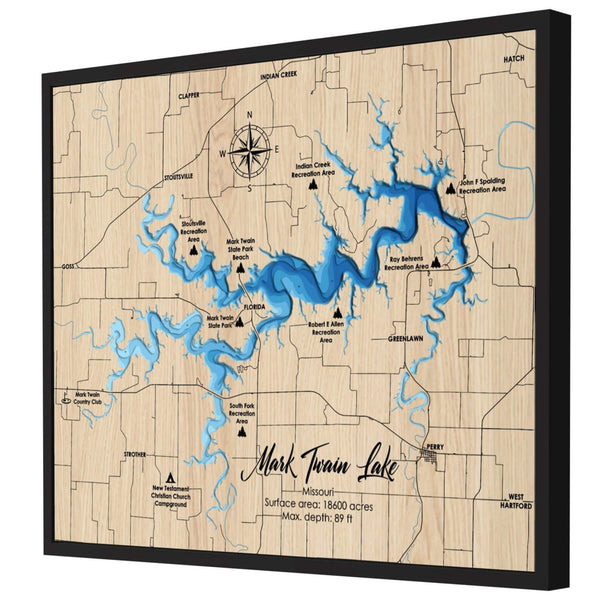 Mark Twain Lake Map, Missouri - Personalized 3D Wood Map - Depth Map Wall Art - Nautical Decor for Lake House