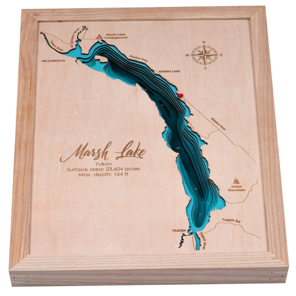 Marsh Lake, Canada 3D Wooden Map – Teal – 9 Layers