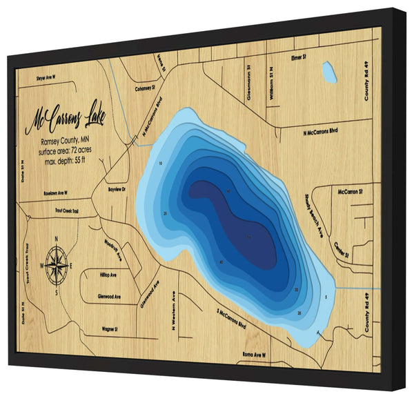 McCarrons Lake Map, Minnesota - Personalized 3D Wood Map - Depth Map Wall Art - Nautical Decor for Lake House