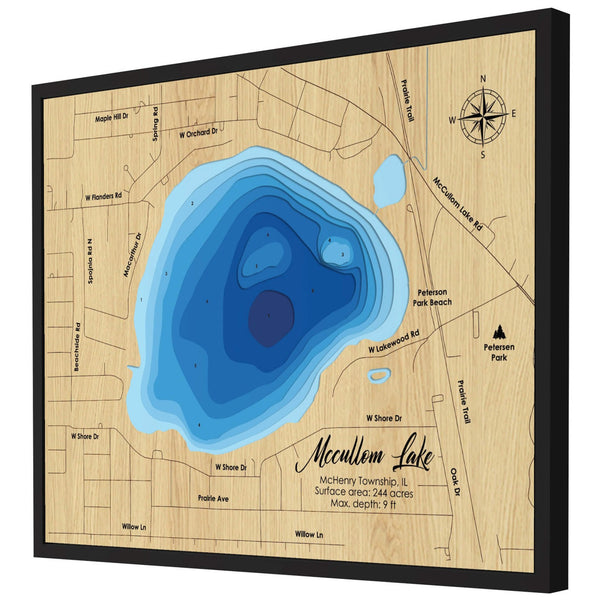 McCullom Lake 3D Wooden Map - Blue – 9 Layers