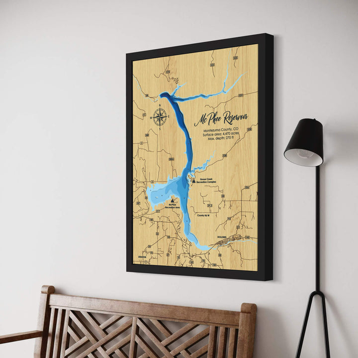 Explore the depths of the McPhee Reservoir with our 3D Wooden Nautical Map, handcrafted with precision and care by Moc Tho