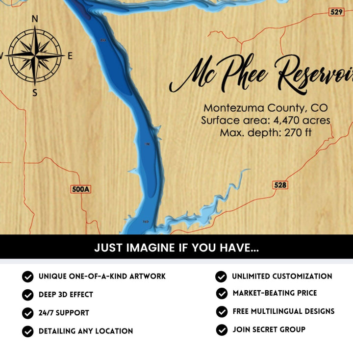 Details of McPhee Reservoir 3D Depth Map FIles, unique wall art, deep effect, unlimited customization