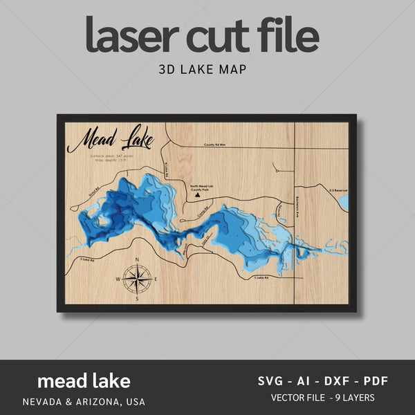 Mead Lake Laser Map Files - 9 Layers - Svg/Ai/Dxf/Pdf