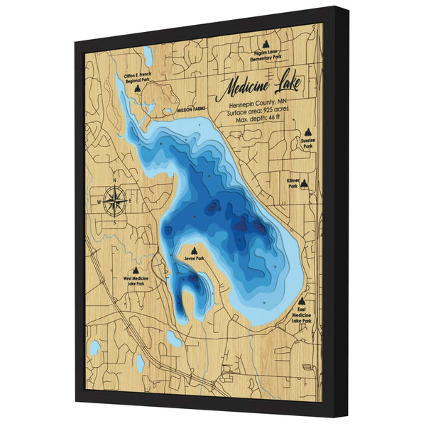 Medicine Lake Map, Minnesota - Personalized 3D Wood Map - Depth Map Wall Art - Nautical Decor for Lake House