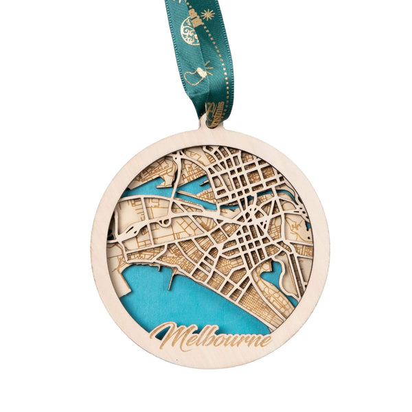 Melbourne, Australia 3D Wooden City Map Ornament – 4.5’’x4’’ - Blue