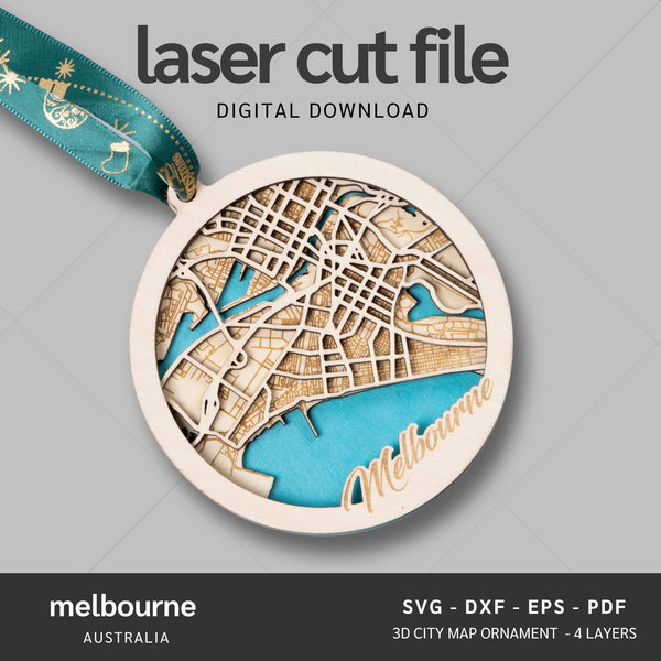 Melbourne, Australia City Map Ornaments Files - 4 Layers - Svg/Ai/Dxf/Pdf