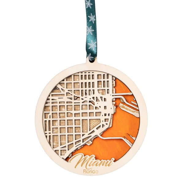 Miami, FL 3D Wooden City Map Ornament – 4.5’’x4’’