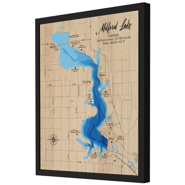 Milford Lake 3D Wooden Map - Blue – 8 Layers