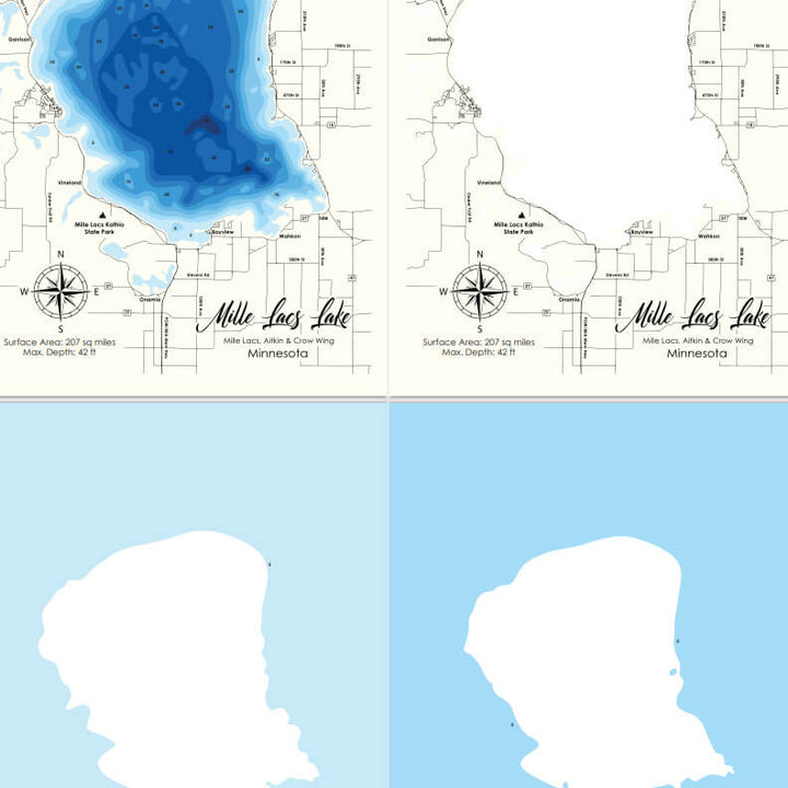 Mille Lacs Lake, Minnesota Laser Map Files 10 Layers Svg/Ai/Dxf/Pdf