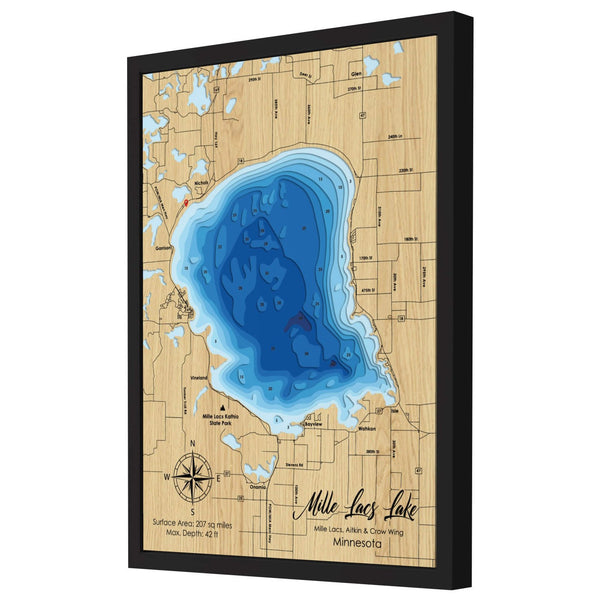 Mille Lacs Lake Map, Minnesota - Personalized Wood Map - Depth Map Wall Art - Nautical Decor for Lake House