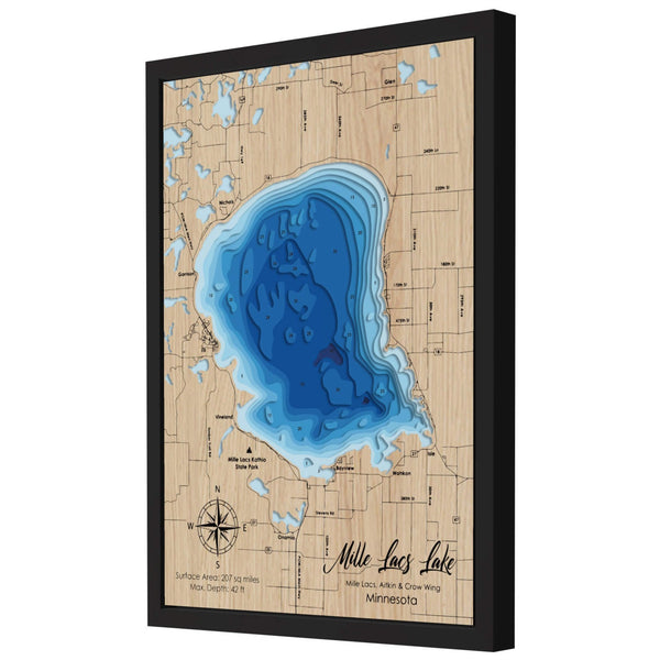 Mille Lacs Lake 3D Wooden Map - Blue – 10 Layers