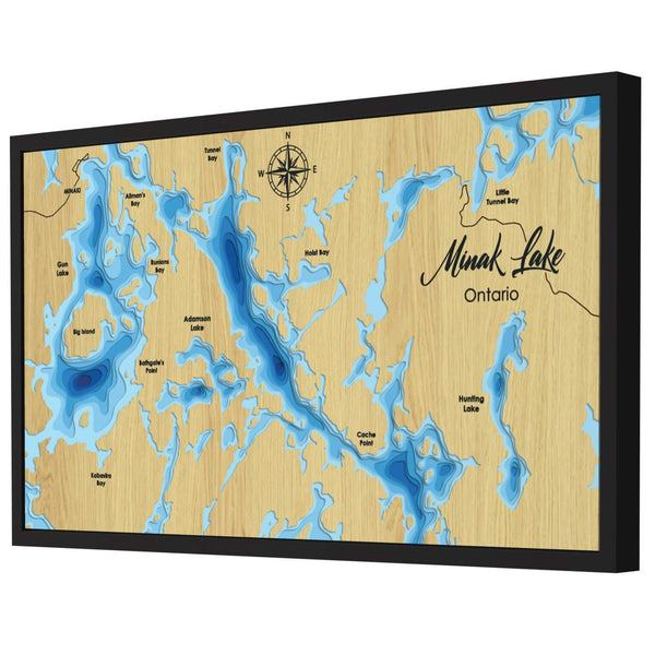 Minak Lake Map, Canada - Personalized 3D Wooden Map - Depth Map Wall Art - Nautical Decor for Lake House