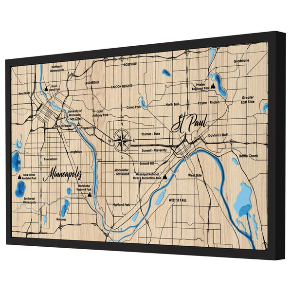 Minneapoli, St Paul Map, Minnesota  - Personalized 3D Wooden Map - Depth Map Wall Art - Gifts for Lake House