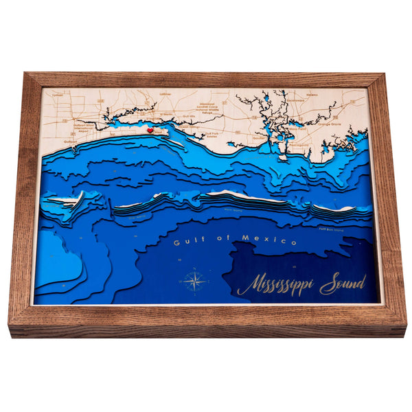 Mississippi Sound 3D Wooden Map - Blue - 9 Layers