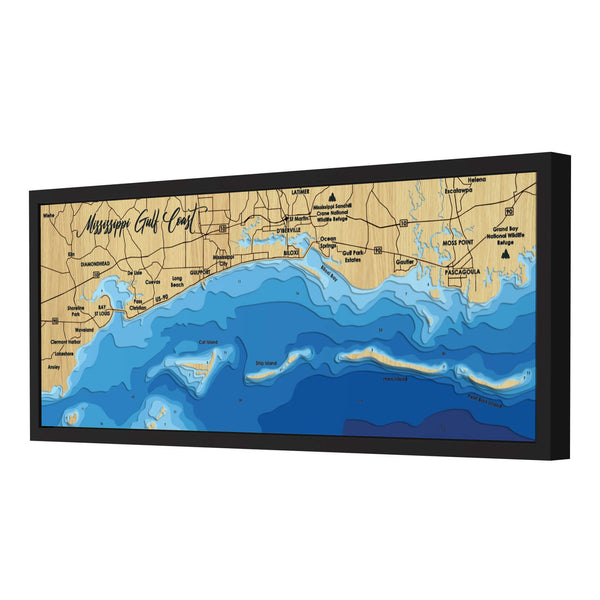 Mississippi Gulf Coast Map - Personalized 3D Wooden Map - Depth Map Wall Art - Nautical Decor for Lake House