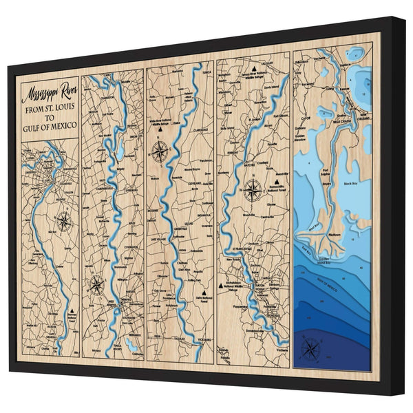 Mississippi River Map, St Louis to Gulf of Mexico - Personalized Wood Map - Depth Map Wall Art