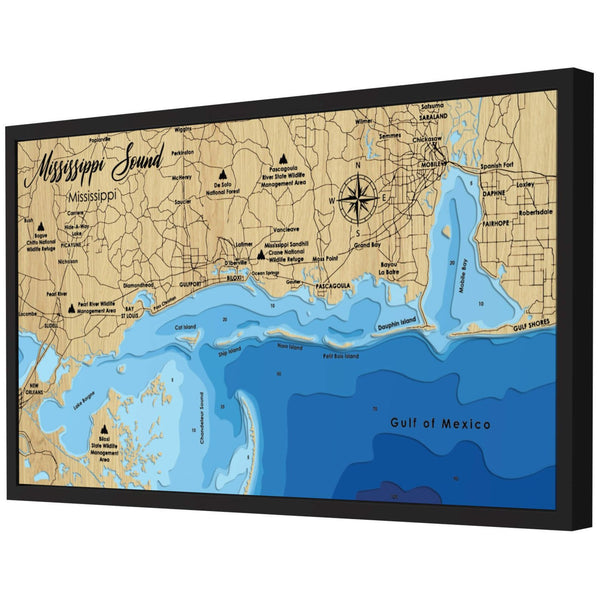 Mississippi Sound Map - Personalized 3D Wooden Map - Depth Map Wall Art - Nautical Decor for Lake House