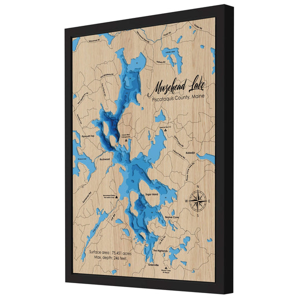 Moosehead Lake 3D Wooden Map - Blue – 7 Layers