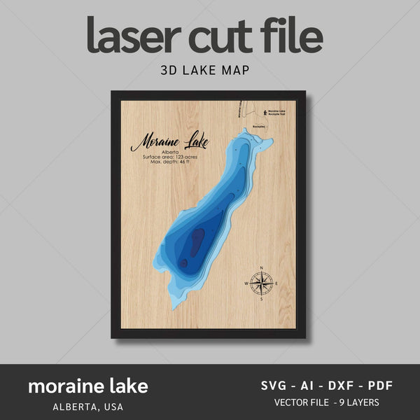 Moraine Lake, Alberta Laser Map Files - 9 Layers - Svg/Ai/Dxf/Pdf