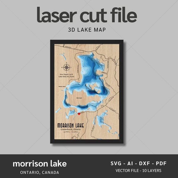 Morrison Lake, Ontario Laser Map Files - 10 Layers - Svg/Ai/Dxf/Pdf