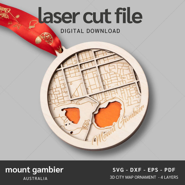 Mount Gambier, Australia City Map Ornaments Files - 4 Layers - Svg/Ai/Dxf/Pdf