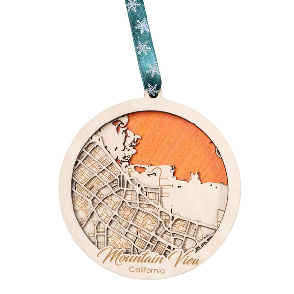 Mountain View, CA 3D Wooden City Map Ornament – 4.5’’x4’’