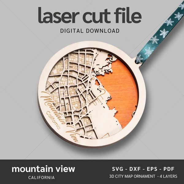 Mountain View, CA City Map Ornaments Files - 4 Layers - Svg/Ai/Dxf/Pdf