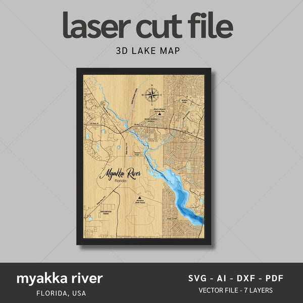 Myakka River, Florida Laser Map Files - 7 Layers - Svg/Ai/Dxf/Pdf