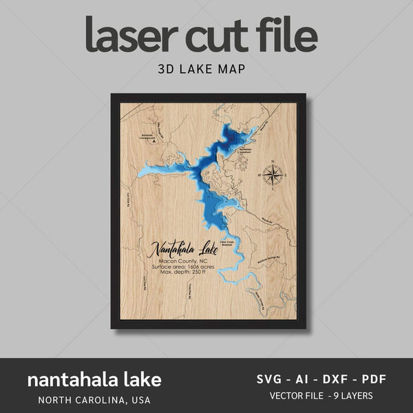 Nantahala Lake, North Carolina Laser Map Files - 9 Layers - Svg/Ai/Dxf/Pdf