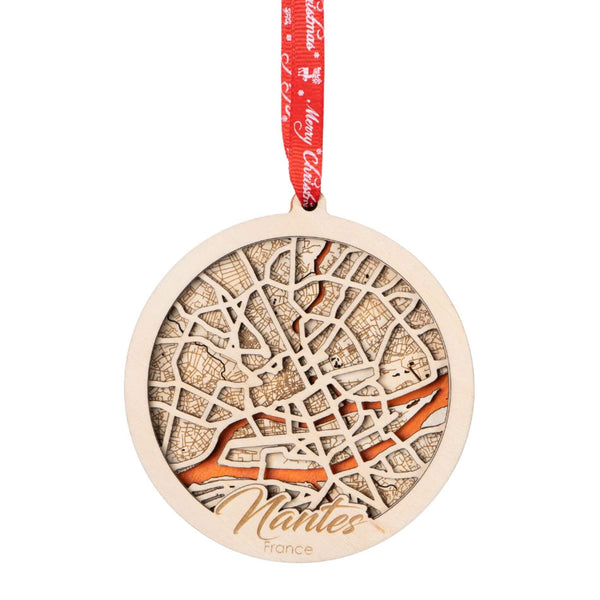 Nantes, France 3D Wooden City Map Ornament – 4.5’’x4’’