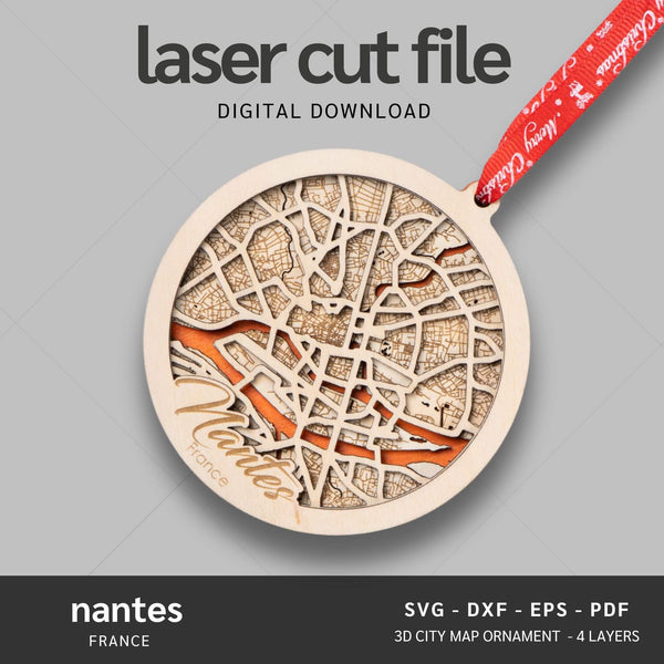 Nantes, France City Map Ornaments Files - 4 Layers - Svg/Ai/Dxf/Pdf