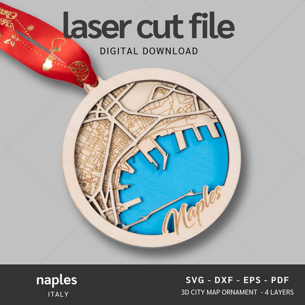 Naples, Italy City Map Ornaments Files - 4 Layers - Svg/Ai/Dxf/Pdf