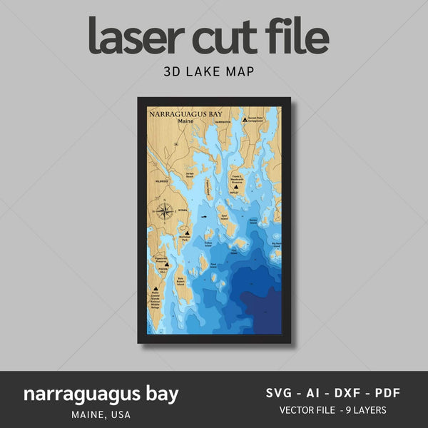 Narraguagus Bay, Maine Laser Map Files - 9 Layers - Svg/Ai/Dxf/Pdf