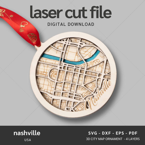 Nashville, Tennessee USA City Map Ornaments Files - 4 Layers - Svg/Ai/Dxf/Pdf