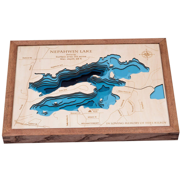 Lake Nepahwin 3D Wooden Map - Dark Blue – 9 Layers