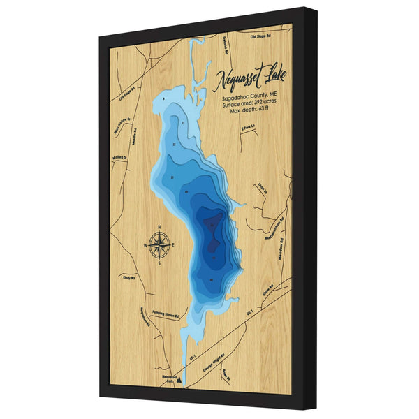 Nequasset Lake Map, Maine - Personalized 3D Wooden Map - Depth Map Wall Art - Nautical Decor for Lake House