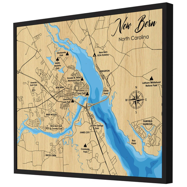 New Bern Map, North Carolina - Personalized 3D Wood Map - Depth Map Wall Art - Nautical Decor for Lake House