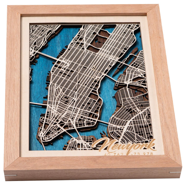 New York 3D Wooden Map – Blue – 4 Layers