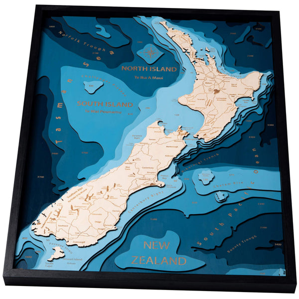 New Zealand 3D Wooden Map – Dark Blue - Black – 7 Layers