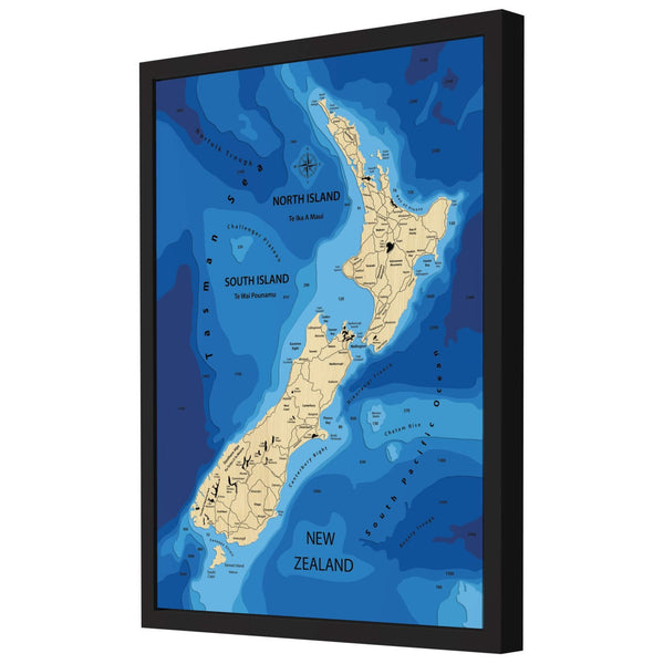 New Zealand Map - Personalized 3D Wooden Map - Depth Map Wall Art - Nautical Decor for Lake House