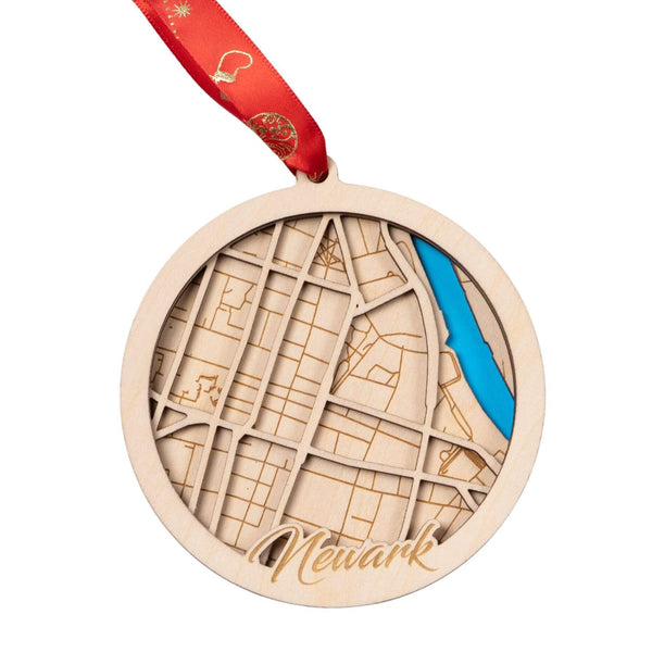 Newark, New Jersey USA 3D Wooden City Map Ornament – 4.5’’x4’’ - Blue